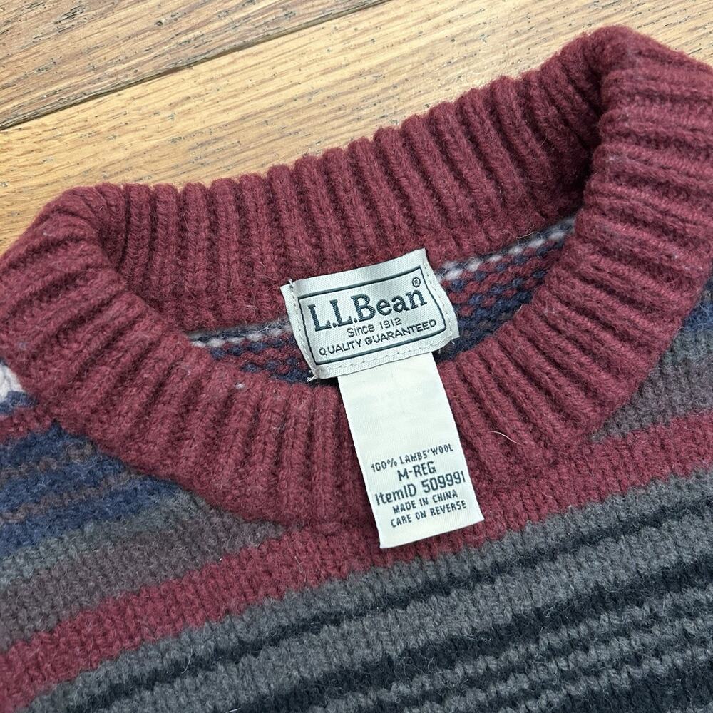 Ll Bean Lambs Wool Knit Striped Sweater Medium - Picture 3 of 5